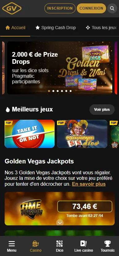 l'application et interface utilisateur mobile GOLDEN VEGAS